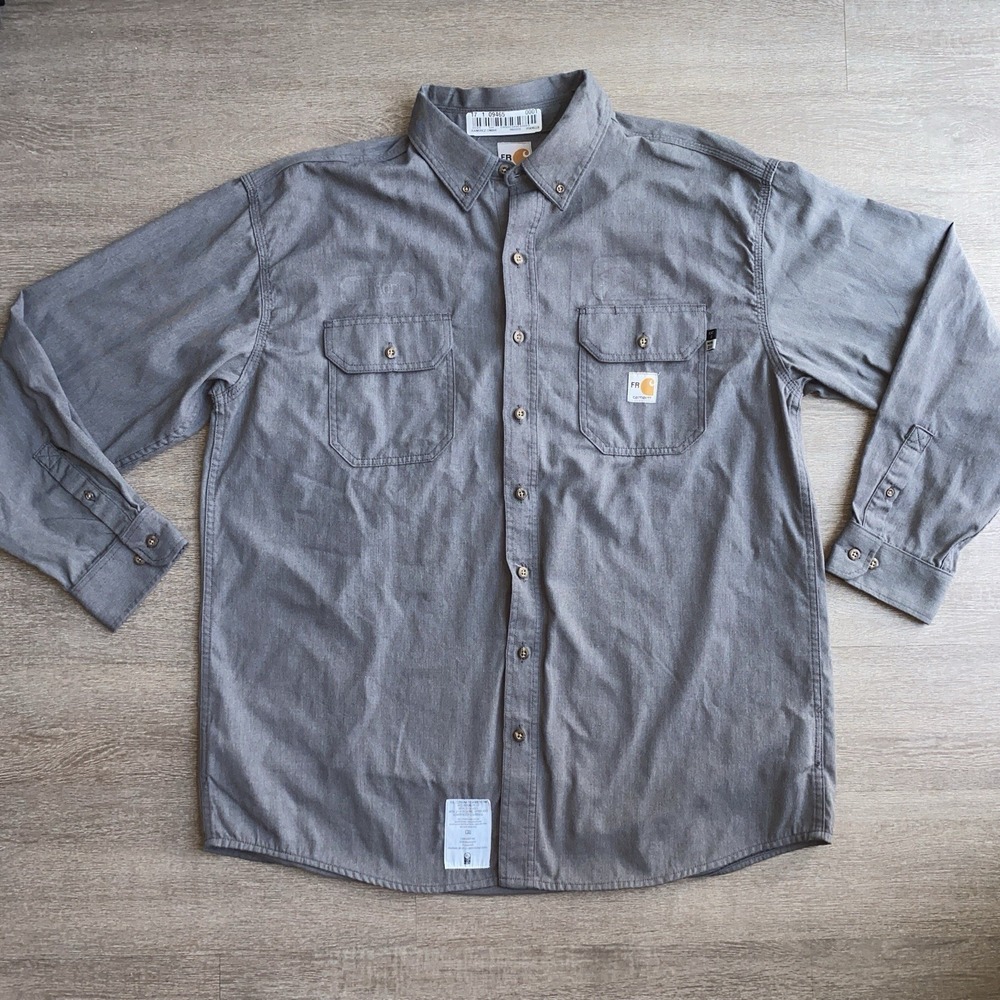 Carhartt FR TWILL LS Grey Long Sleeve Shirt Size XL NFPA 2112 1398